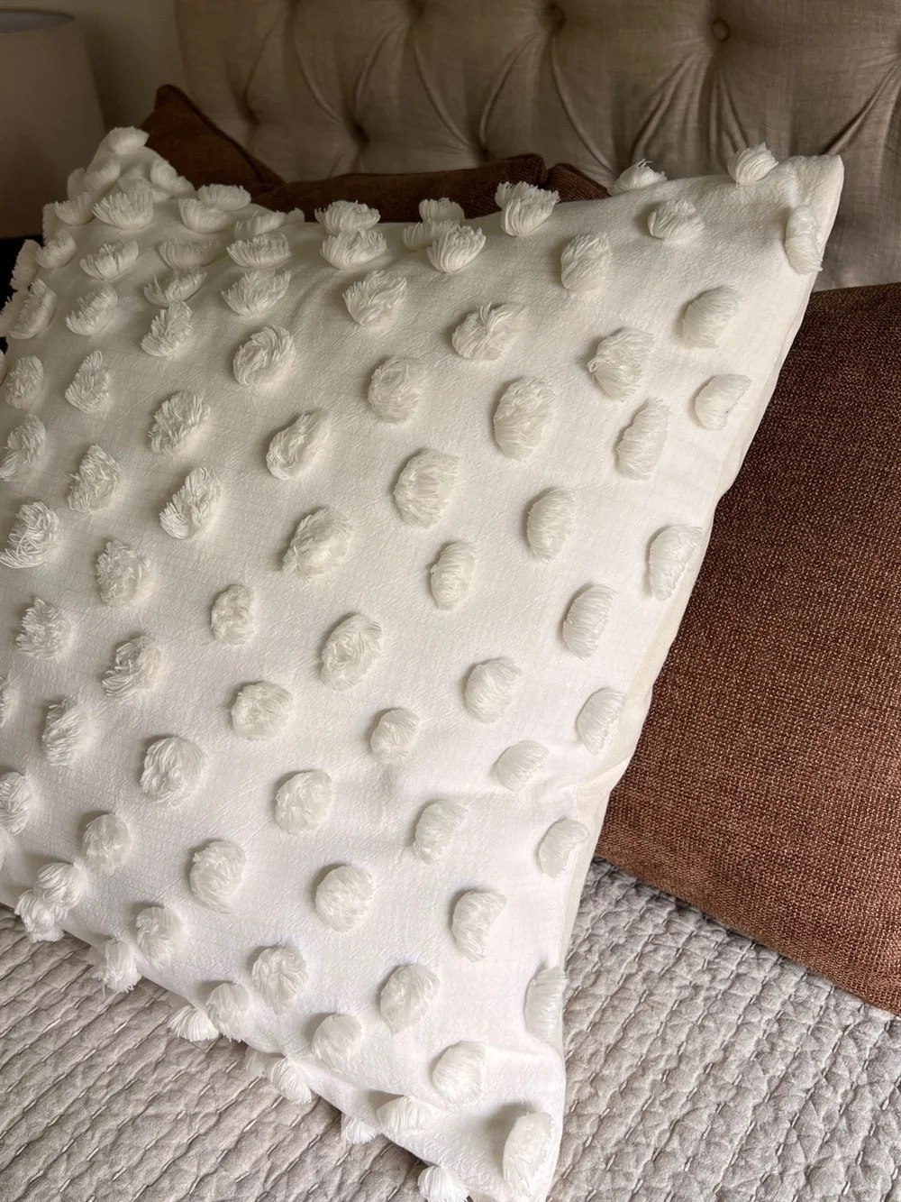 West Elm Large Ivory Pom Pom Throw Pillow Cover 24x24 - with Insert
